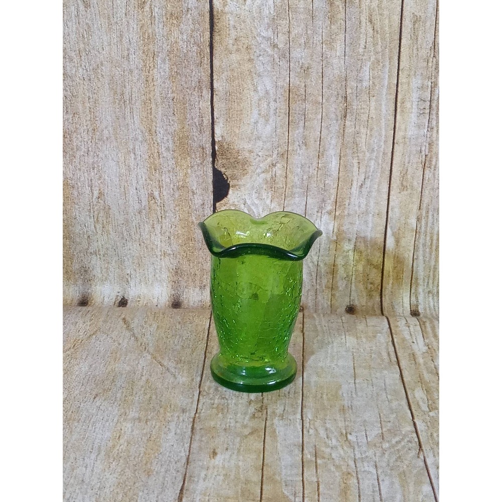 Green Crackle Glass Bud Vase Miniature Succulent Air Plants Planter (9A)